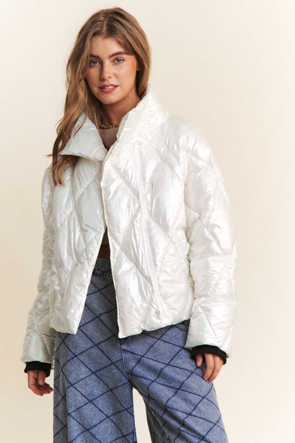 J.NNA Quilted Mock Neck Puffer Jacket - Winter Glass