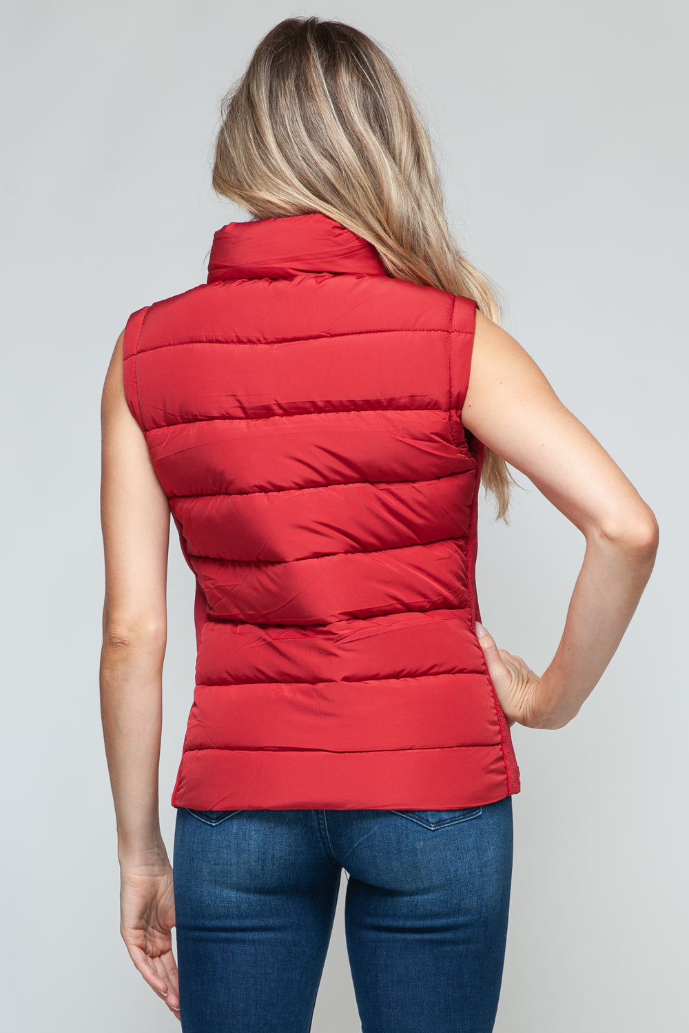 Snobbish Zip Up Turtleneck Vest with Pockets - Red