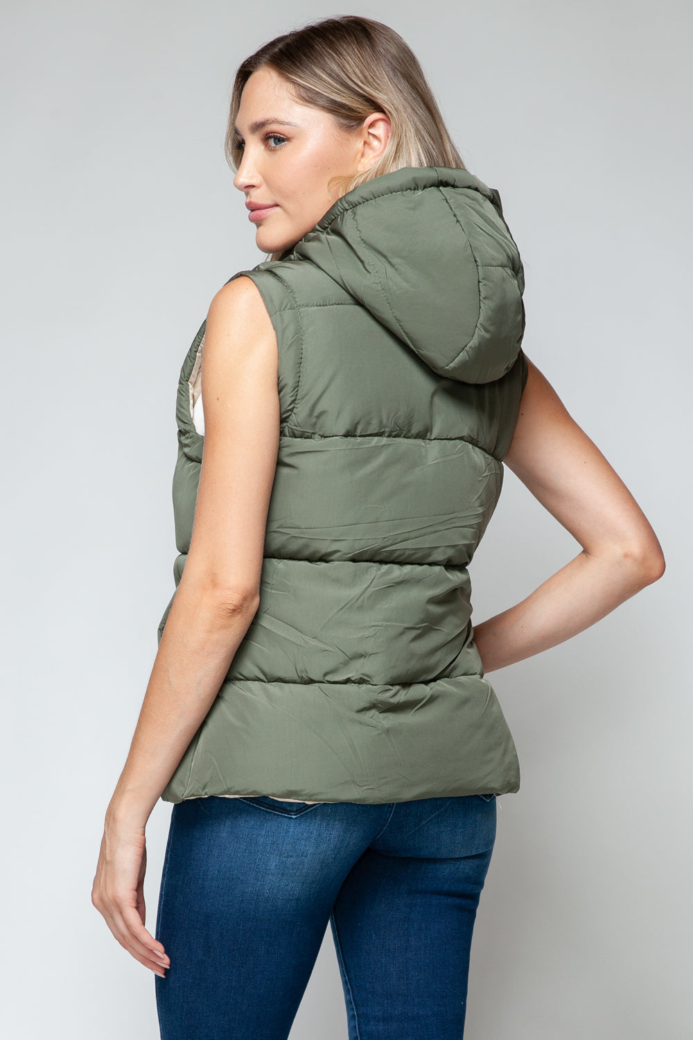 Snobbish Snap and Zip Closure Hooded Vest - Light Olive