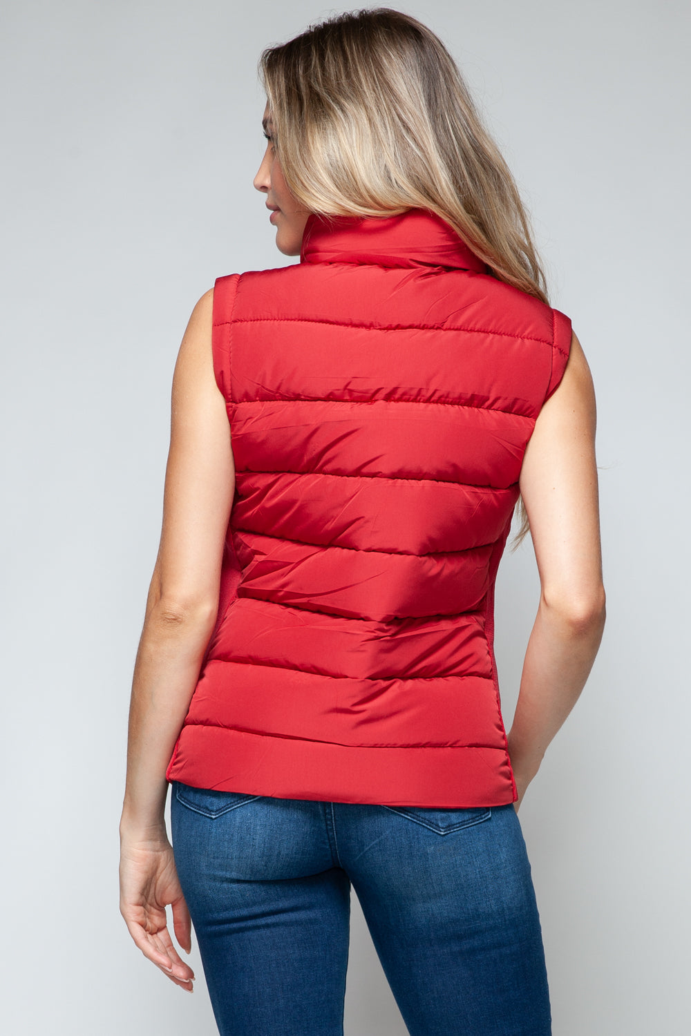 Snobbish Zip Up Turtleneck Vest with Pockets - Red