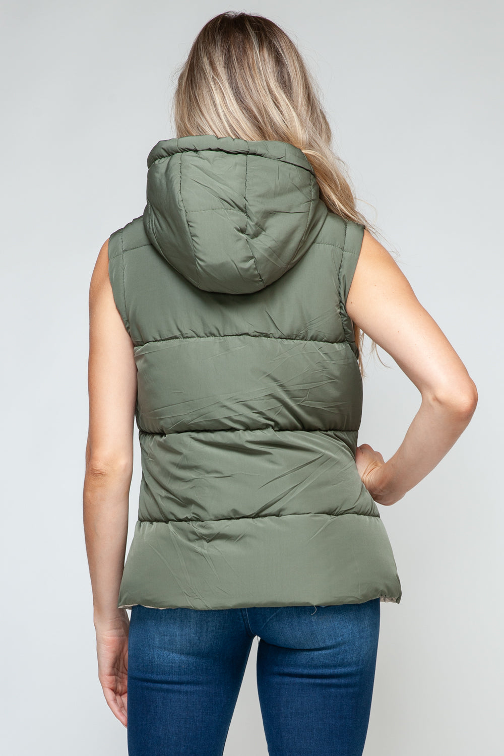 Snobbish Snap and Zip Closure Hooded Vest - Light Olive